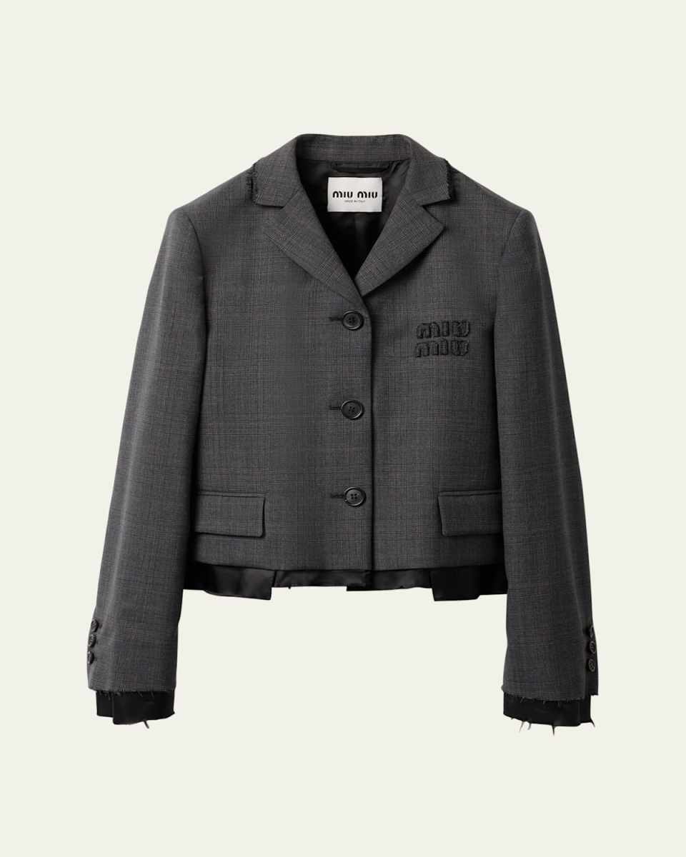 Prince of Wales Check Cropped Wool Blazer